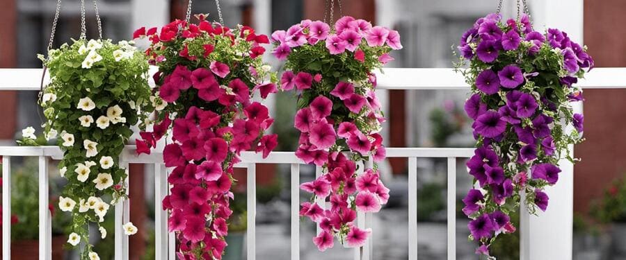 Plantes suspendues de couleur rose et violette 